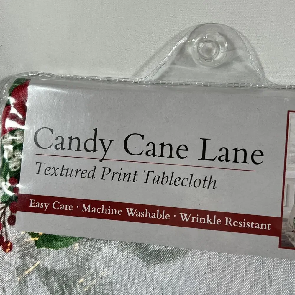 Candy Cane Lane Textured Print Tablecloth 100% Polyester Oblong 52